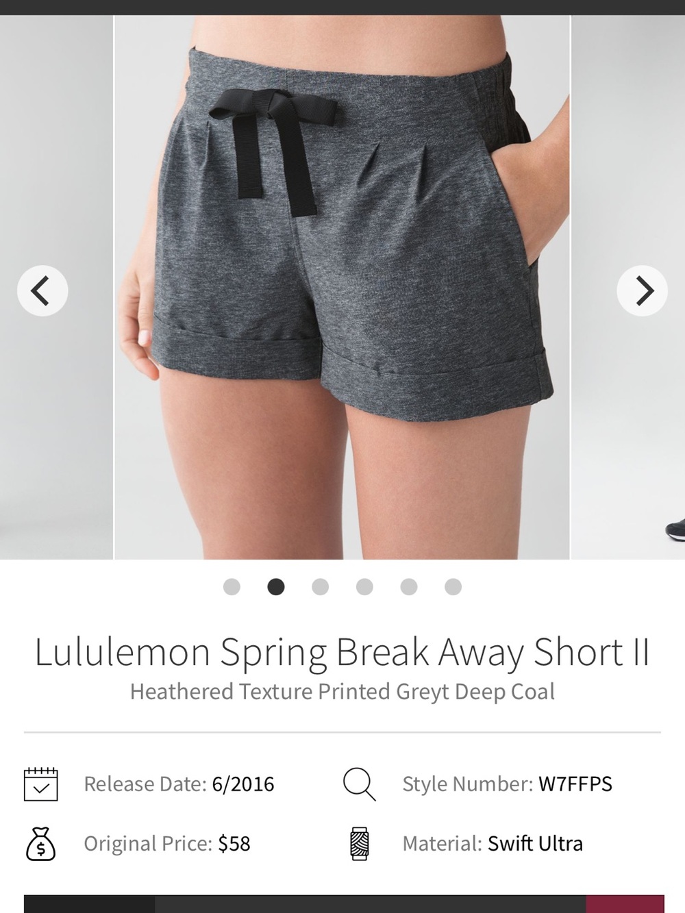 lululemon athletica Spring Break Away Short II - Deep Coal Heather size 6